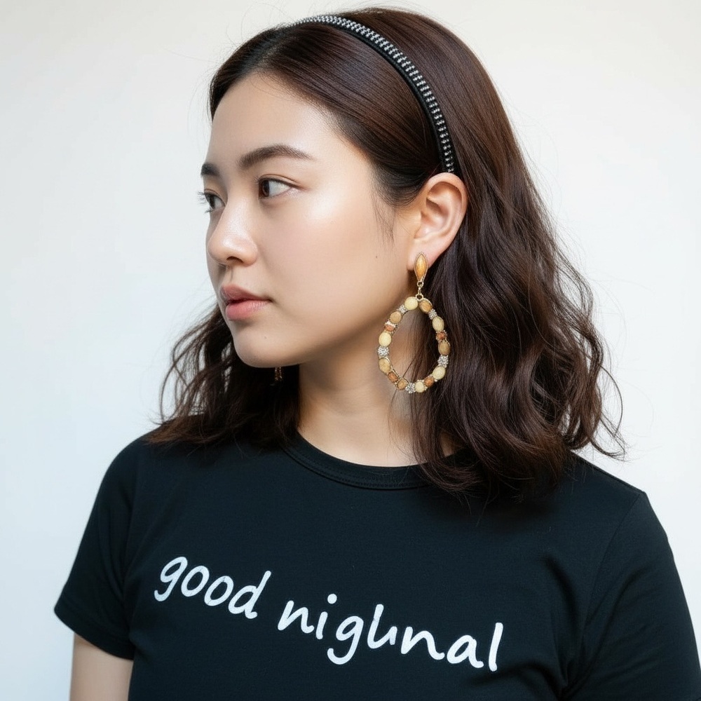 Elegant Gold and Brown Hoop Earrings - Picture 2 of 5